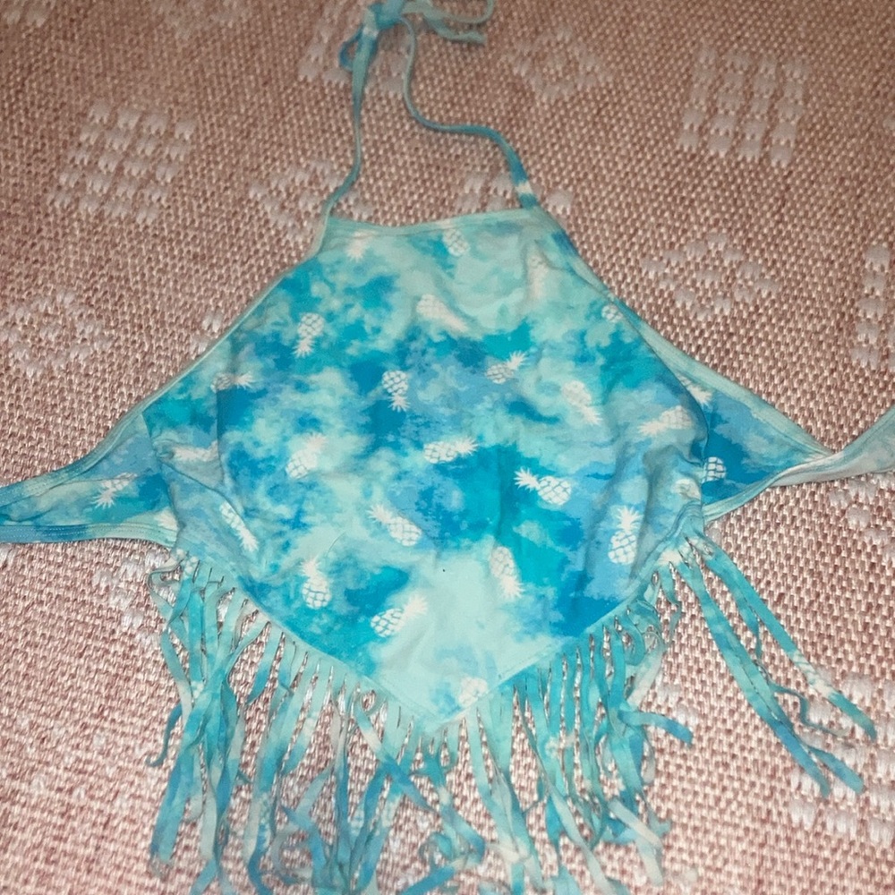 Blue Tie-Dye Fringe Halter  women’s swim top